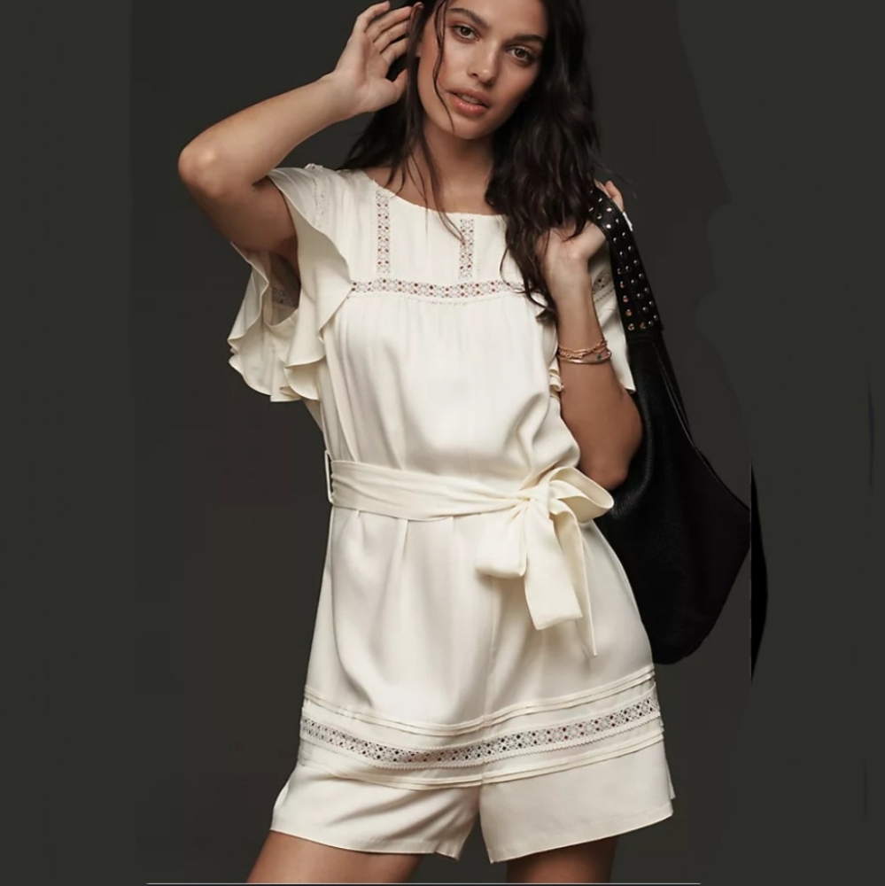NEW Mare Mare x Anthropologie Tie-Waist Romper Soft Ivory Cream